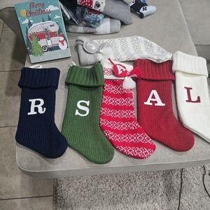 Set of 5 Knit Christmas Stockings with Letters